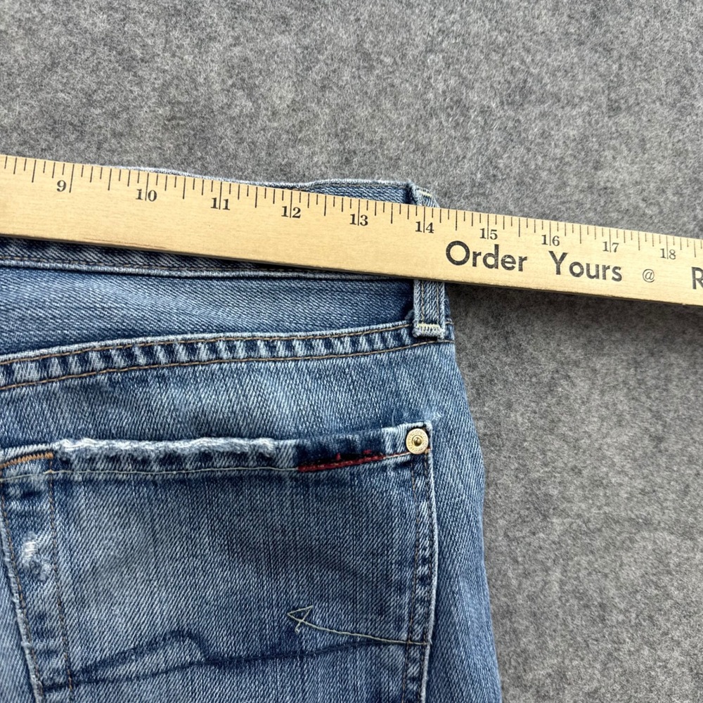 7 For All Mankind Flare Jeans Womens 28x31 Blue Distressed Cotton Made in USA - Picture 8 of 12